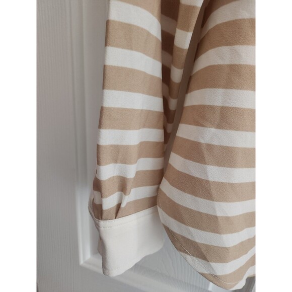 Talbots Ivory Tan Pink Striped Peter Pan Collar Blouse Top Size 6 Petite - Picture 4 of 5